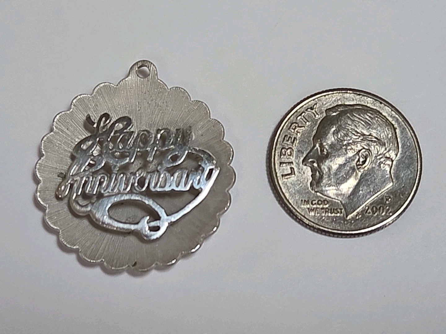 Sterling Silver ~ Happy Anniversary Charm ~ BEAU Pendant QUALITY ~ 3D ~ VINTAGE