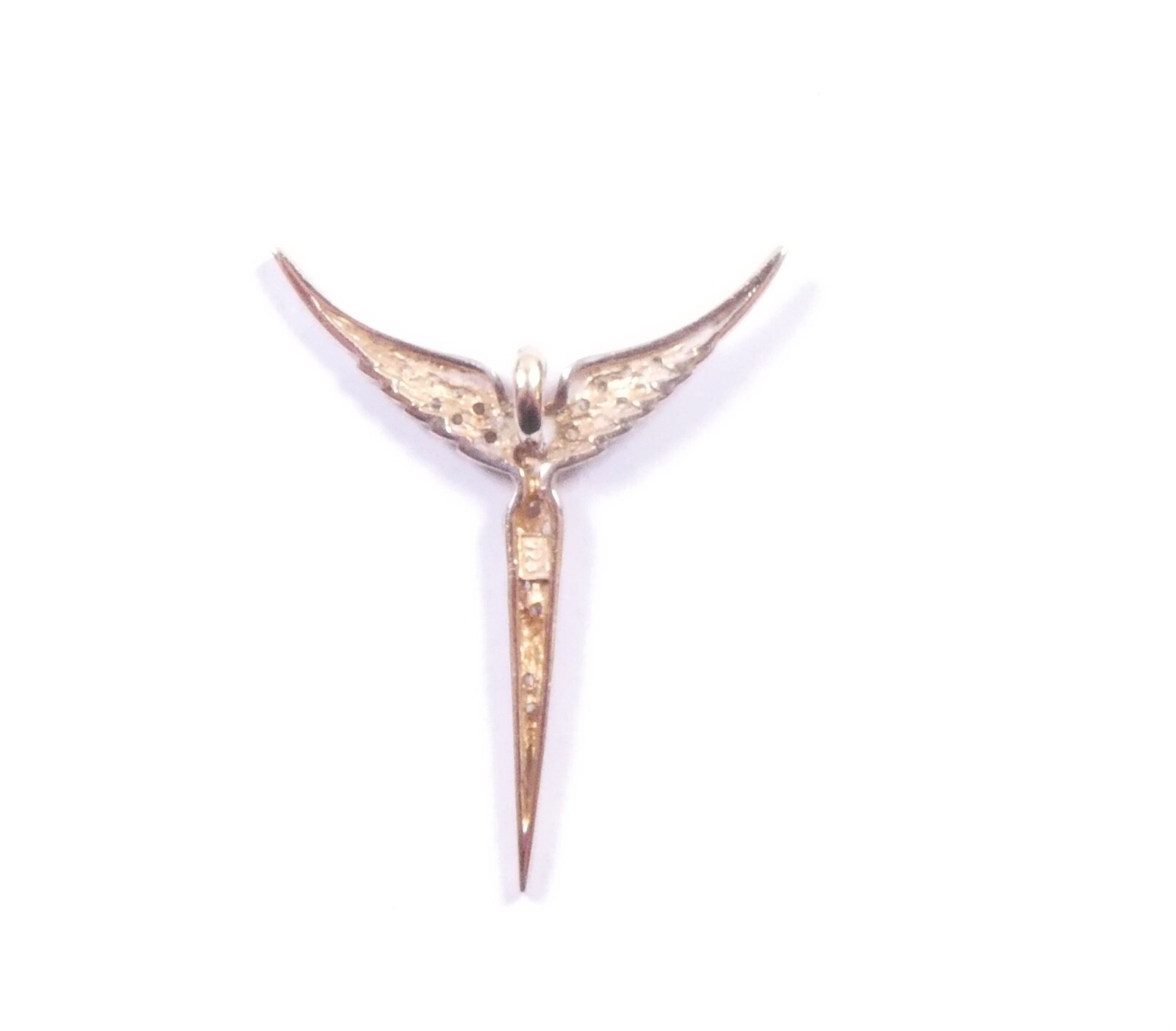 Guardian Angel Pendant Gold On 925 Sterling Silver CZ Set 3.7g