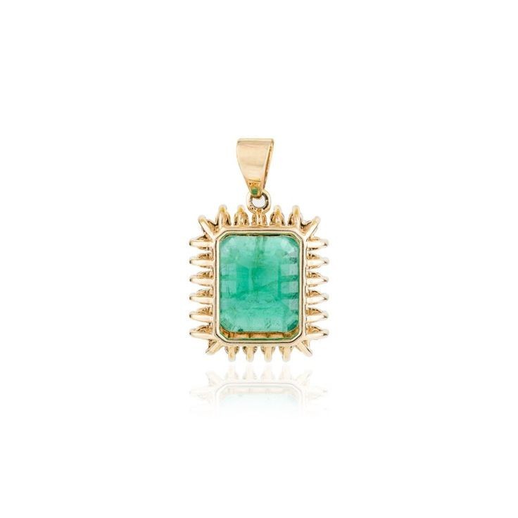 Best Seller ! Emerald Natural Green Emerald & Diamond Pendant 14k Yellow Gold