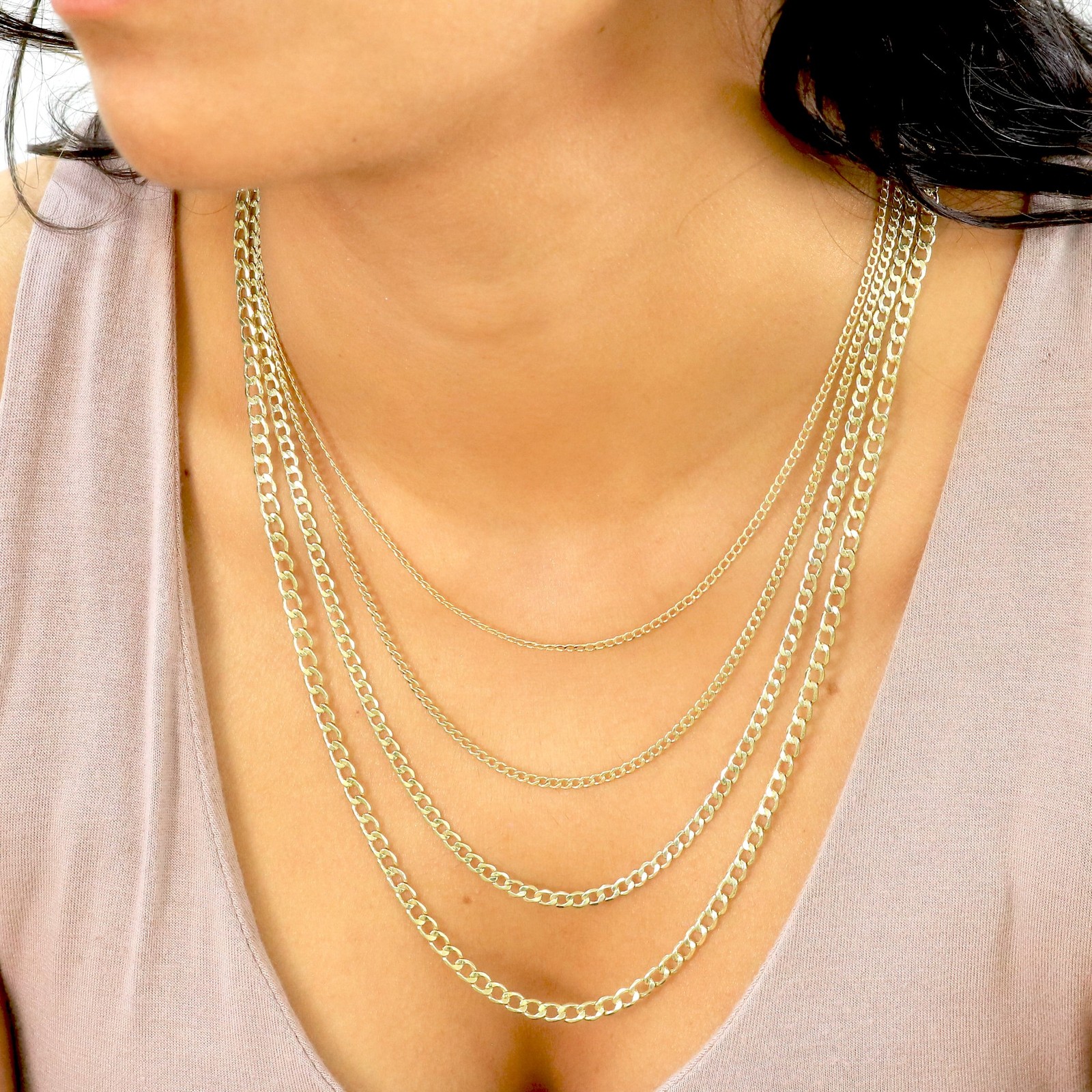 14K Yellow Gold 2mm-7.5mm Cuban Link Curb Chain Necklace Mens Womens, 16″- 30″