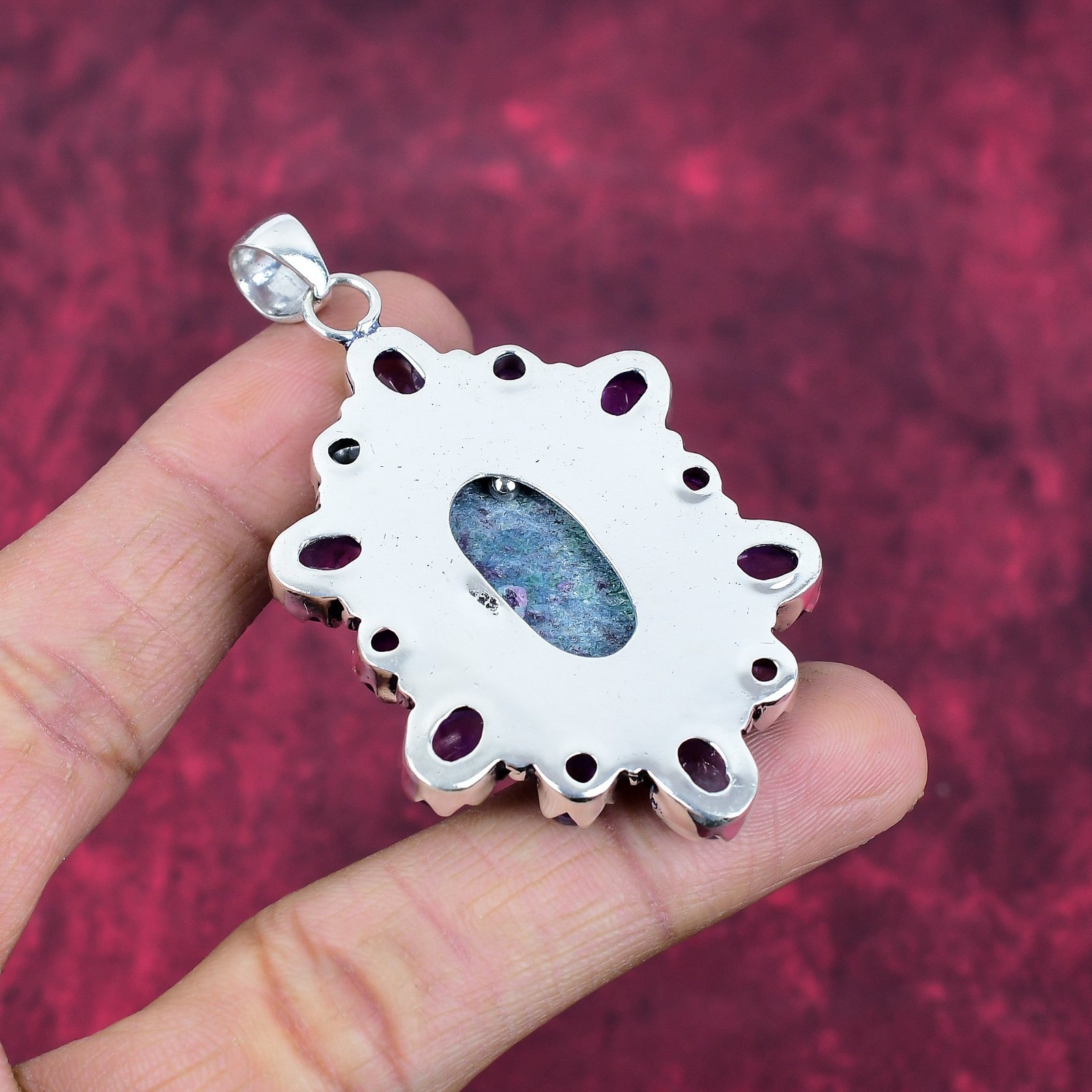 Ruby In Kyanite & Amethyst Gemstones Handmade 925 Sterling Silver Pendant