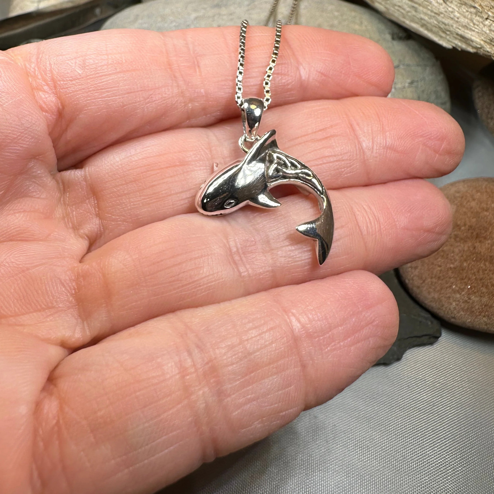 Celtic Shark Necklace Nautical Beach Sea Fish Ladies Mens Pendant 925 W/CHAIN