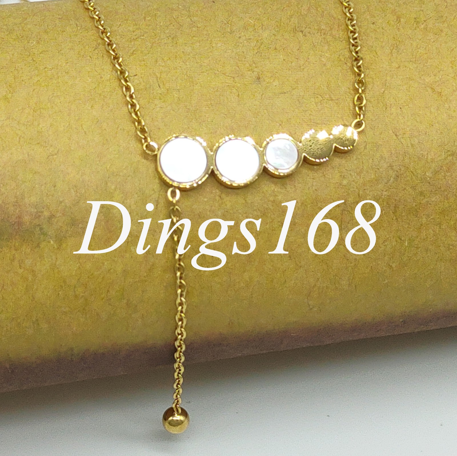 18K Yellow Gold Filled 0.3x1inch White Fritillaria Bean 1mm Rollo Chain Necklace
