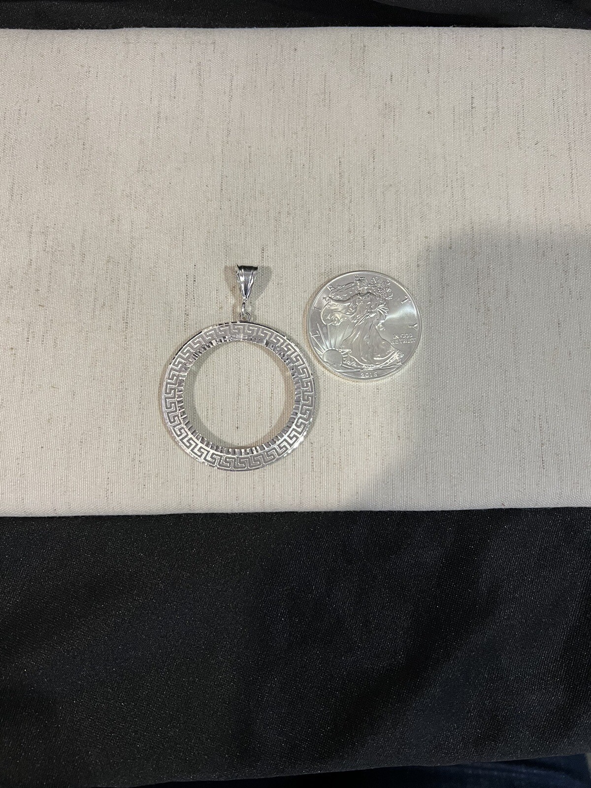 925 STERLING SILVER Bezel Greek Design Pendant FOR American Eagle Coin Medal