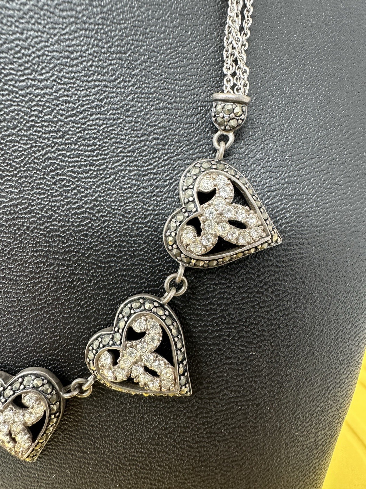 Sterling Silver Ross Simons 5 Heart Pendant Marcasite CZ Choker Necklace 18g 15”