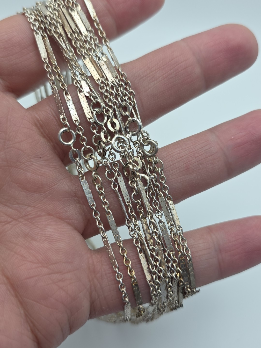 Vintage Sterling Silver 925 Bar Chain Necklace 15″ INCH 2mm 5.3 GRAMS