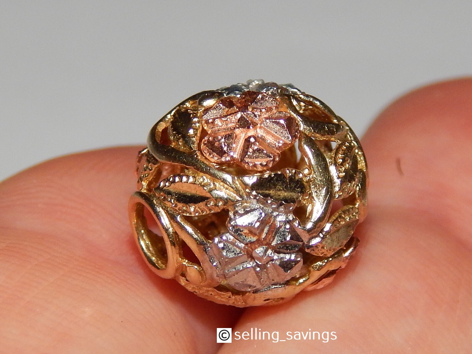 10K YELLOW WHITE ROSE GOLD DIAMOND CUT 1/2 INCH DIAMETER BEAD BALL PENDANT