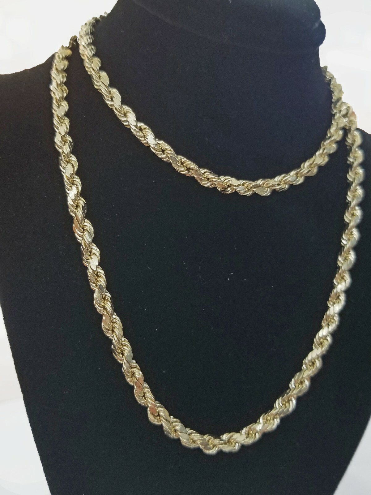 Real 10k Yellow Gold Rope Chain 4mm 18 Inch Diamond Cuts Necklace Men Women