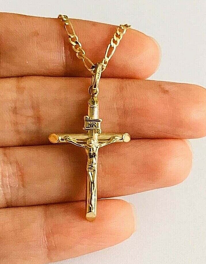 10K Real Gold Jesus Crucifix Necklace – 10k Real Gold Cross 36mm Pendant-GP09-1