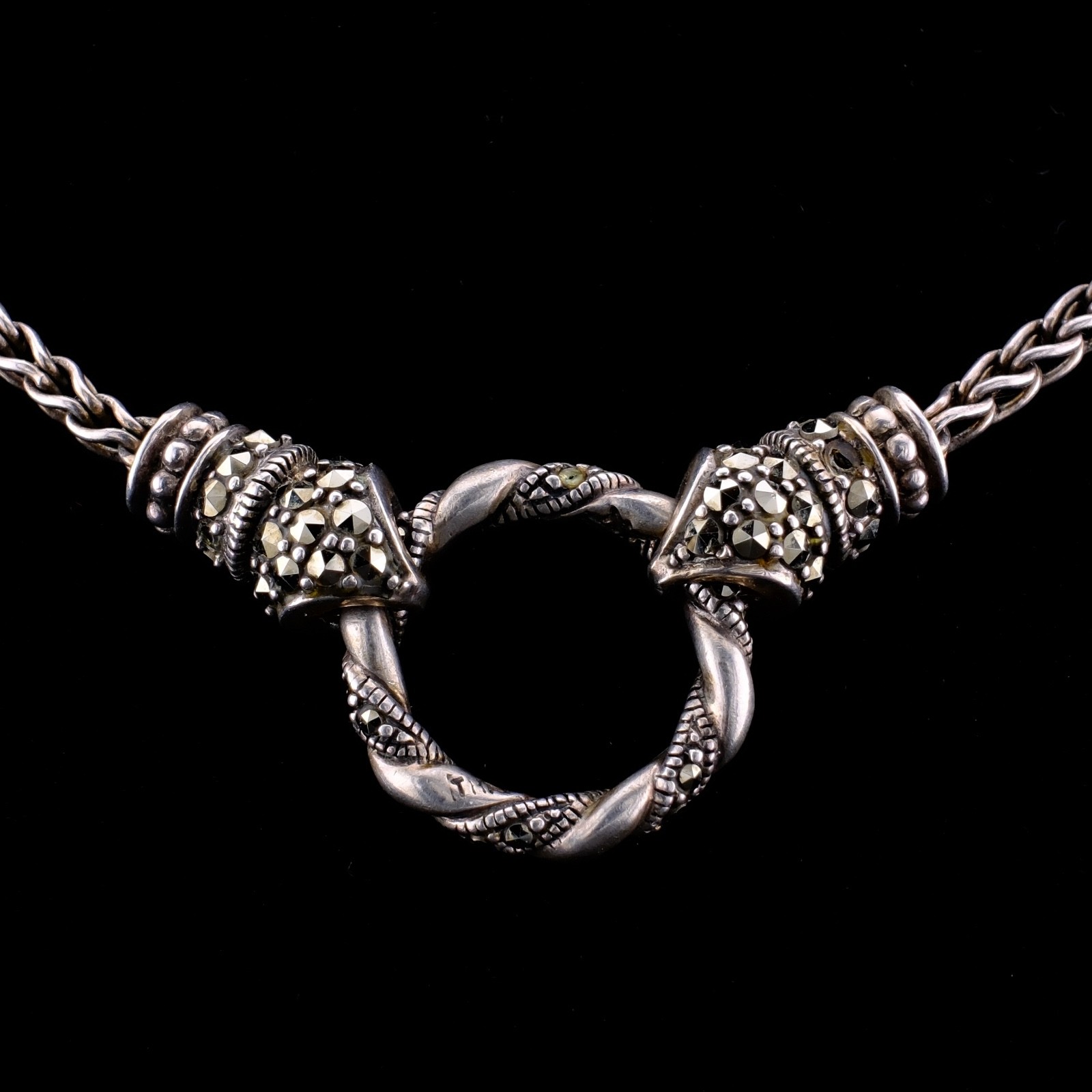 925 Sterling Silver Wheat Chain Necklace Designer Style Marcasite Ring 16” 15g