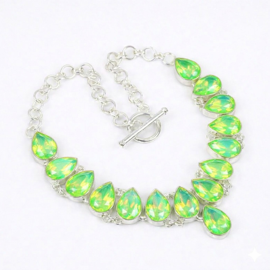 Green Opalite Necklace 925 Sterling Silver Handmade Women Gift Jewelry S-18