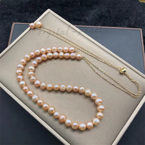 AAA 7-8mm Akoya pink pearl necklace 18 20 inch 14k Yellow Gold Clasp