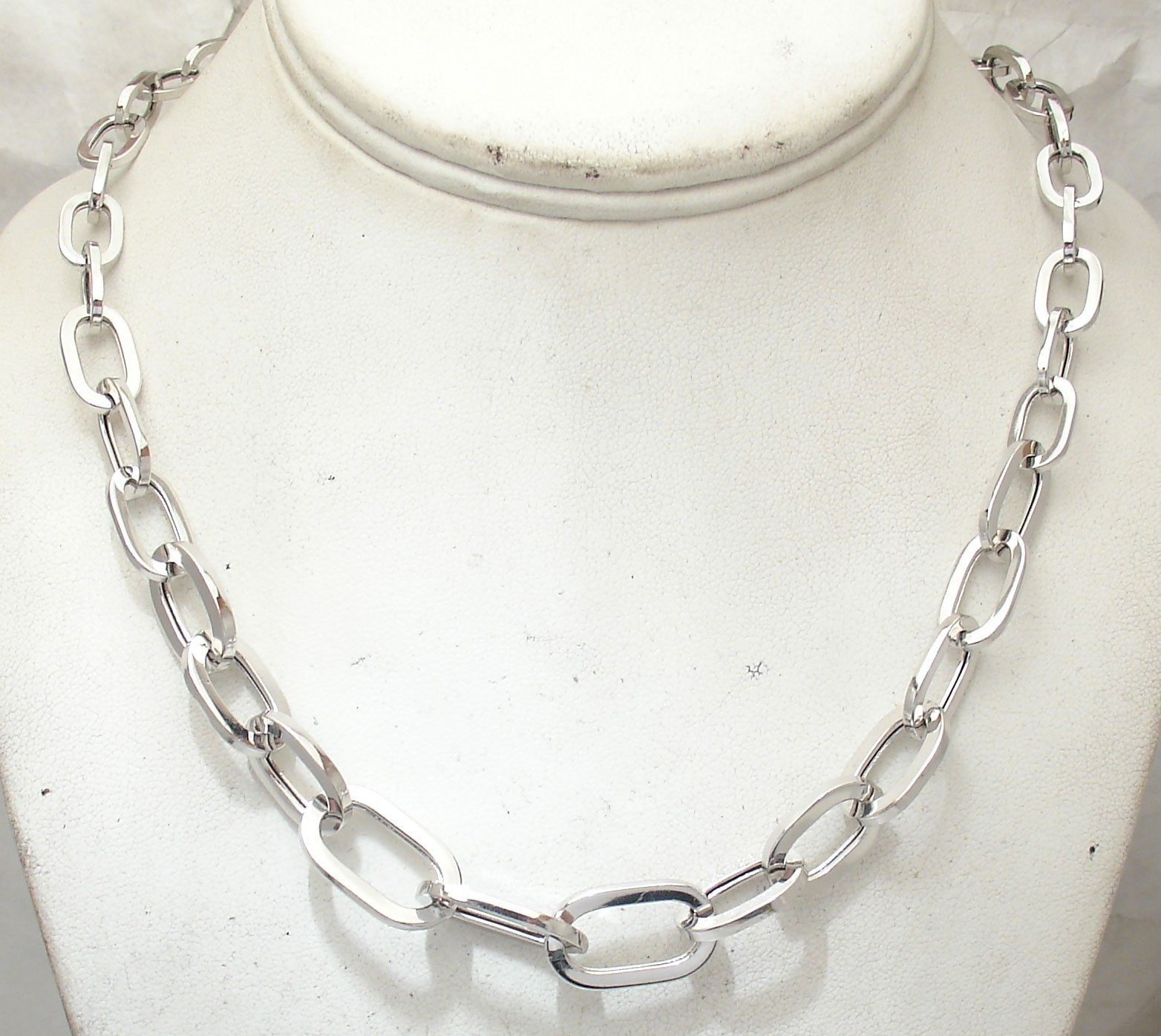 Graduated Paper Clip Oval Link Chain Necklace Anti-tarnish Real Sterling Silver