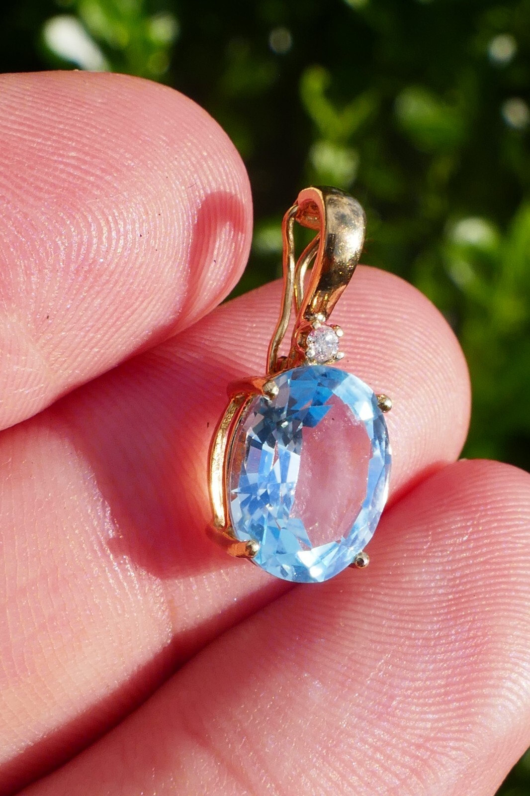Lovely 14kt Yellow Gold Blue Topaz & Accent Diamond Pendant / Enhancer