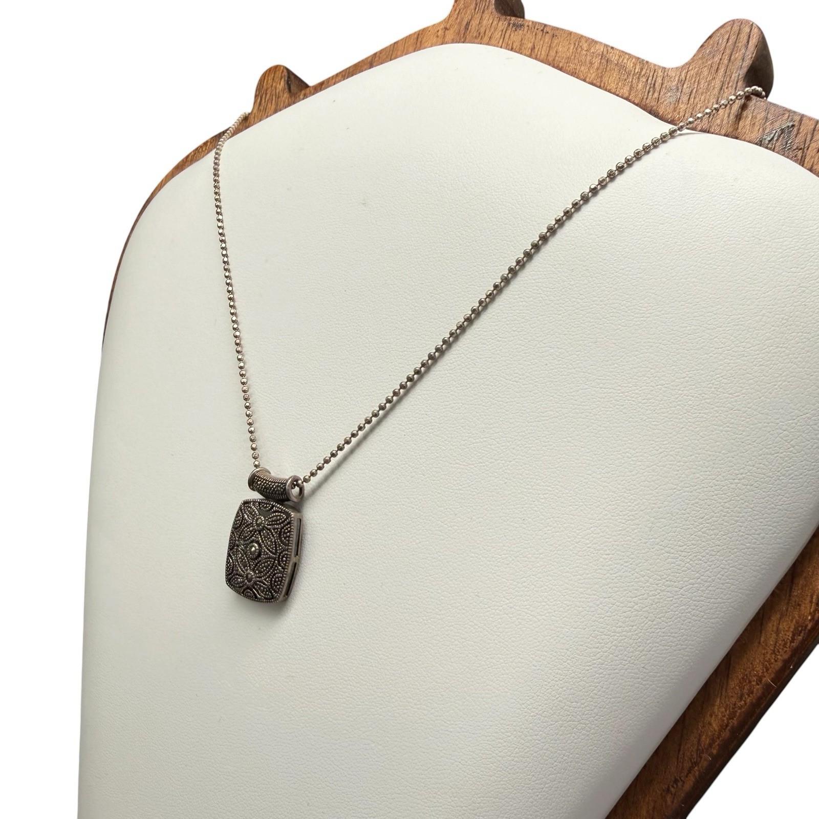 Vintage 925 Sterling Silver & Marcasite Filigree Pendant On 925 Italy Necklace