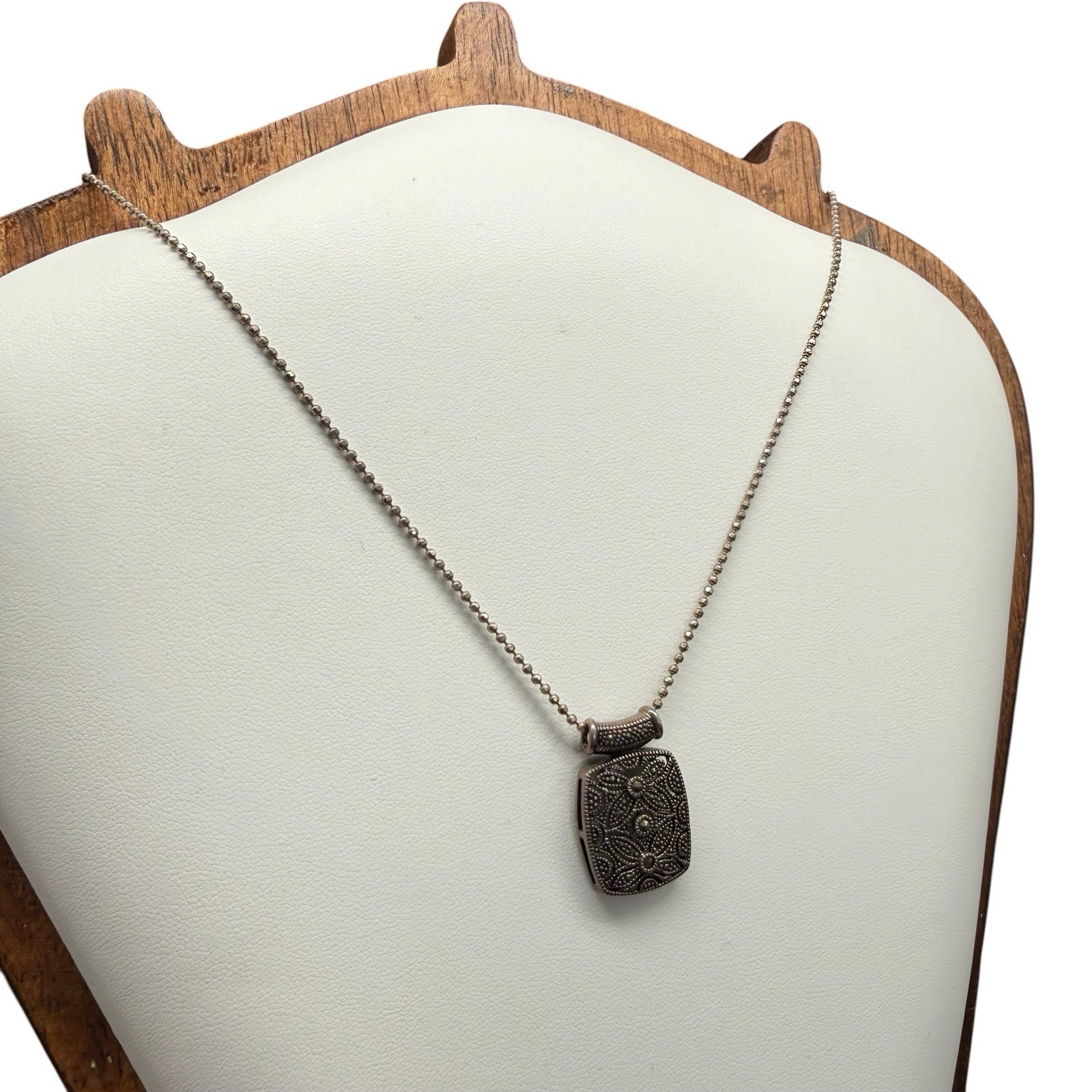 Vintage 925 Sterling Silver & Marcasite Filigree Pendant On 925 Italy Necklace