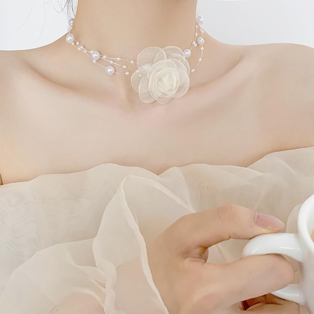 Rose Pearl Necklace-Neck Jewelry-Neck Flower Bone Chain-Necklace Fashion Acce…