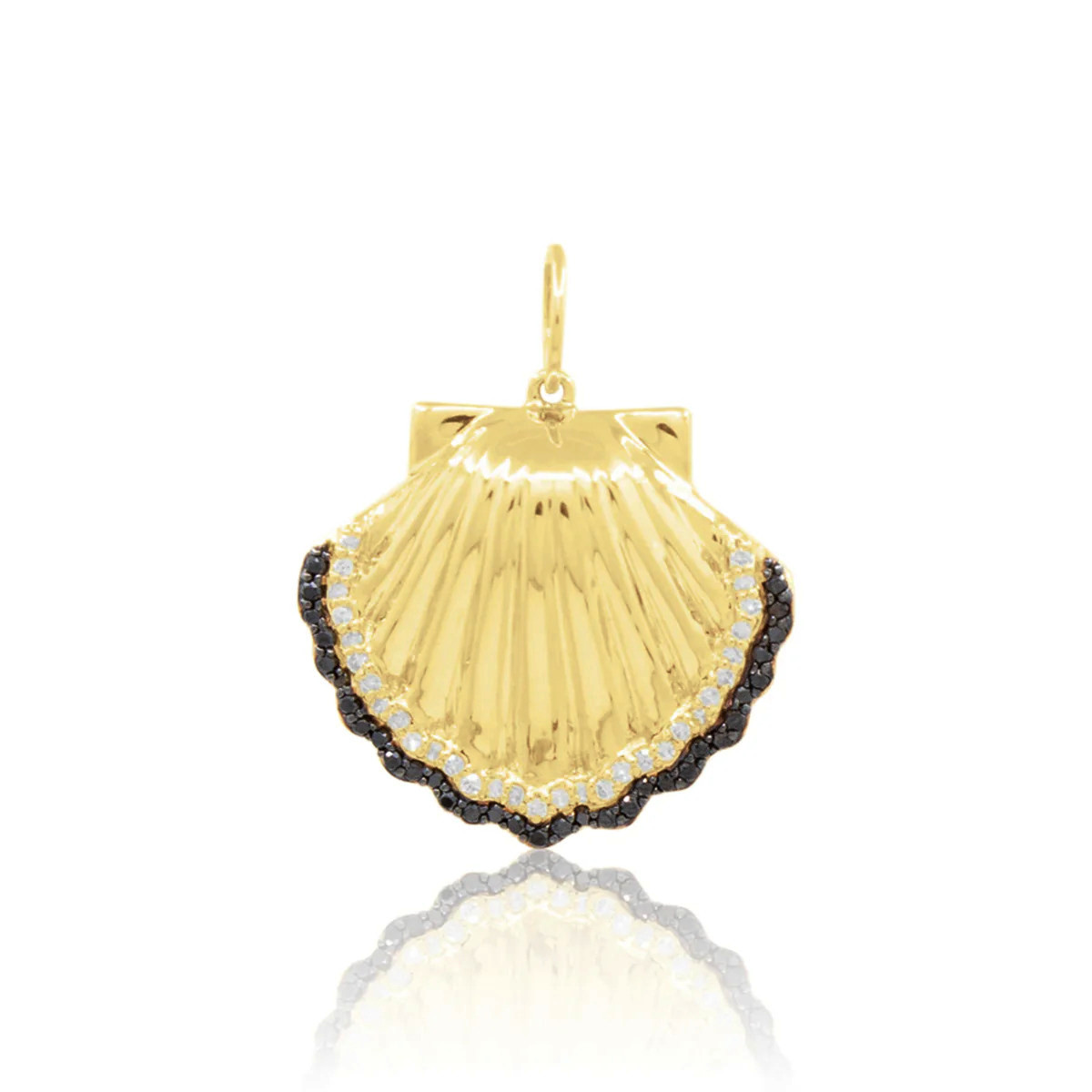 Round Cut Natural Diamond Seashell Women’s Pendant 14K Yellow Gold Gift