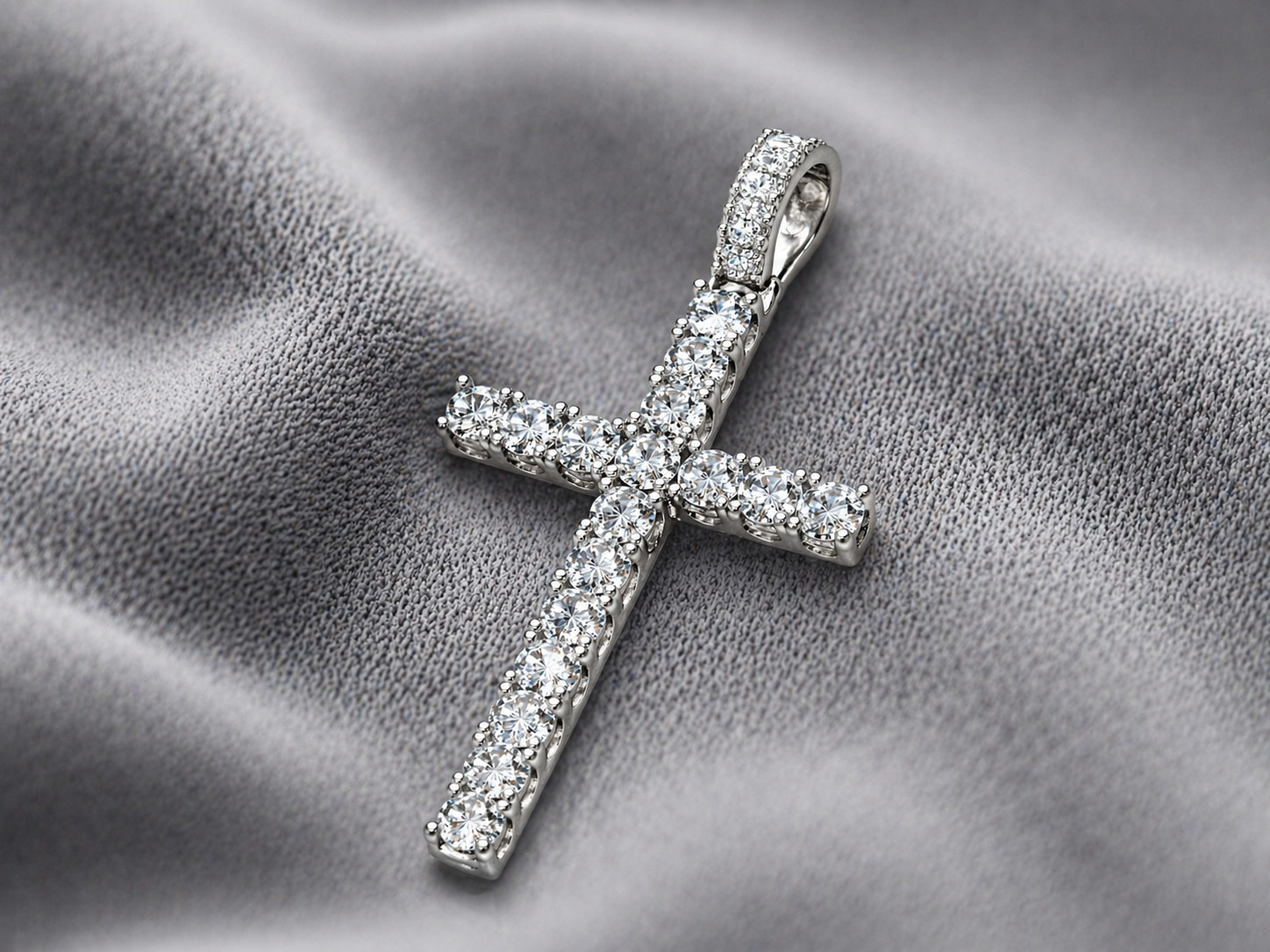 Real Moissanite 925 Silver 14k White Gold Plated Holy Cross Pendant Pass Tester