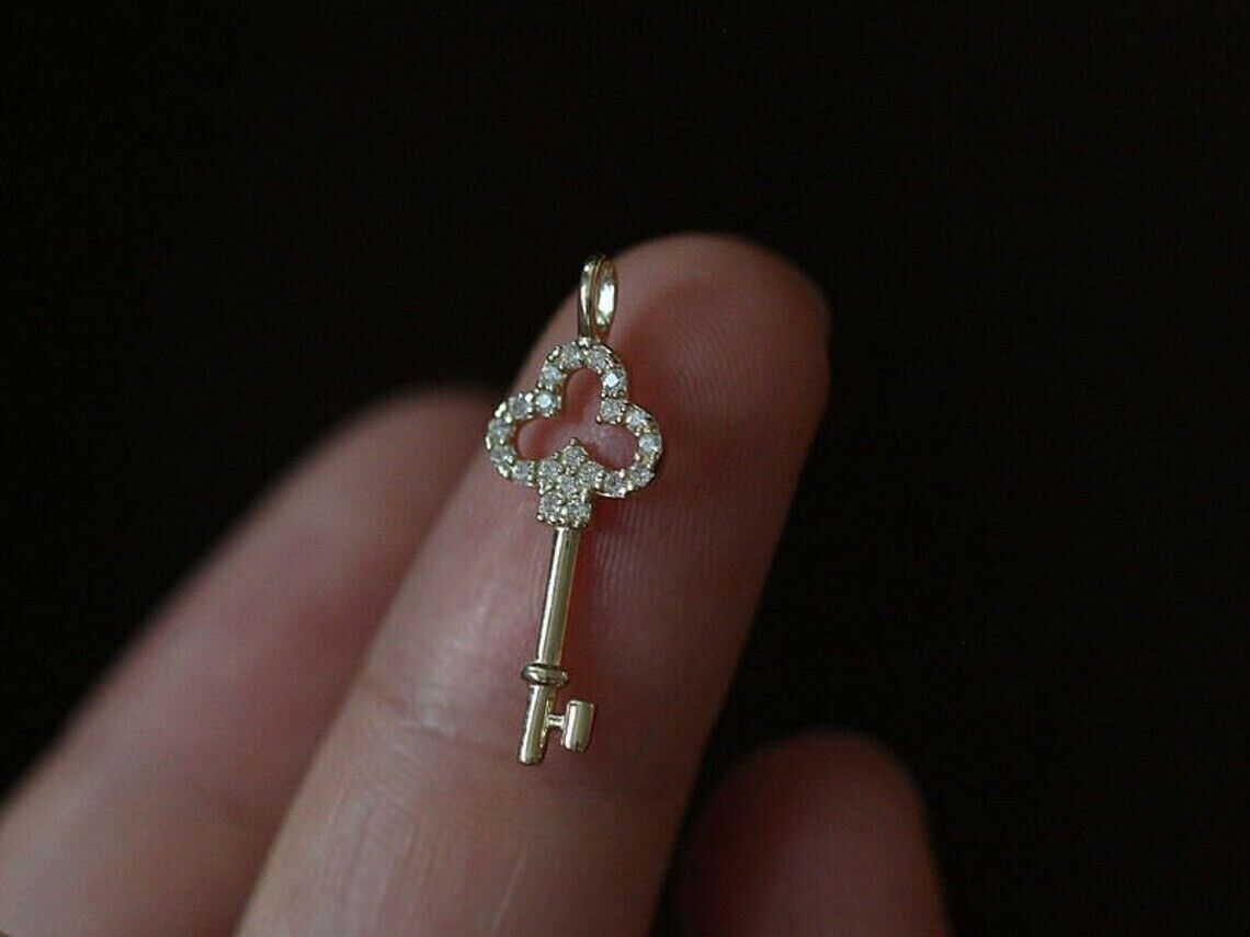 0.70Ct Round Cut VVS1/D Diamond Key Pendant 14K Rose Gold Over 18” Free Chain