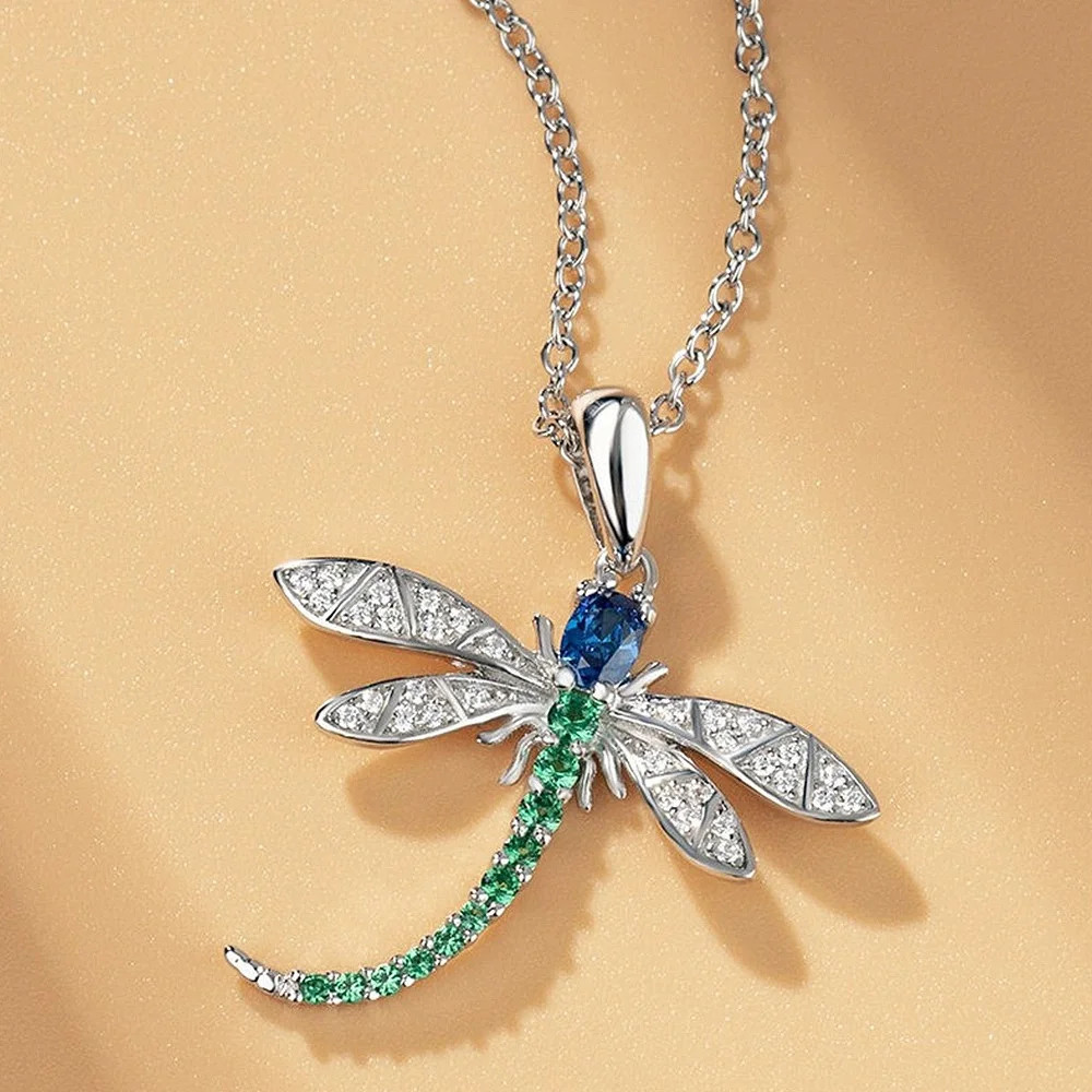 New 925 Sterling Silver Fashion Pendant Chain Excellent Dragonfly Necklace Gift