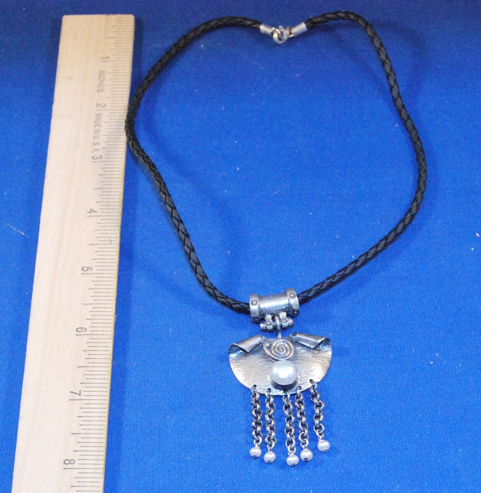 Sterling Silver 925 Necklace Marked G7 Southwest Style Pendant Black Cord 16”