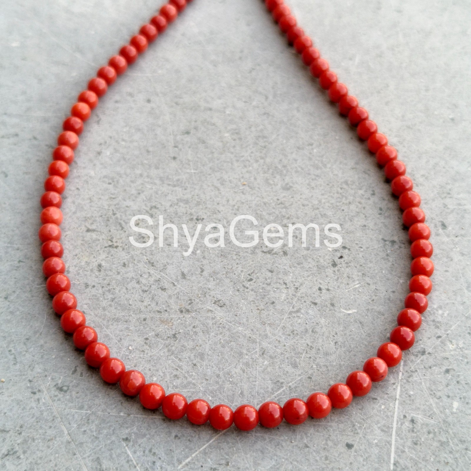 Orange Coral Necklace 3mm Smooth Round Beads, Sterling Silver Clasp, Dainty Cor