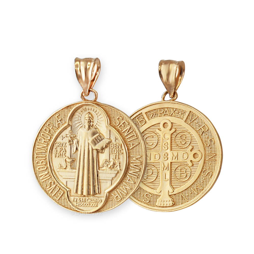 Gold Saint Benedict Medal Reversible Pendant Necklace – 10k & 14k Yellow, White