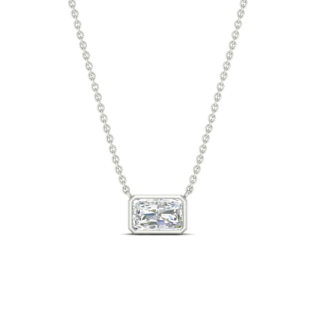 IGI Certified East West Radiant Lab Diamond Pendant 14K Gold Bezel Set Necklace