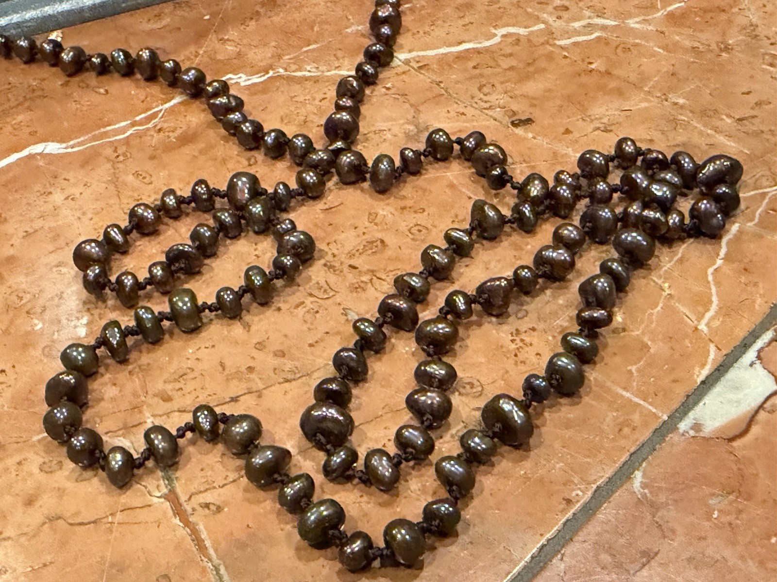 HONORA BROWN CULTURED PEARL HAND KNOTTED 72″ FLAPPER NECKLACE STERLING SILVER EU