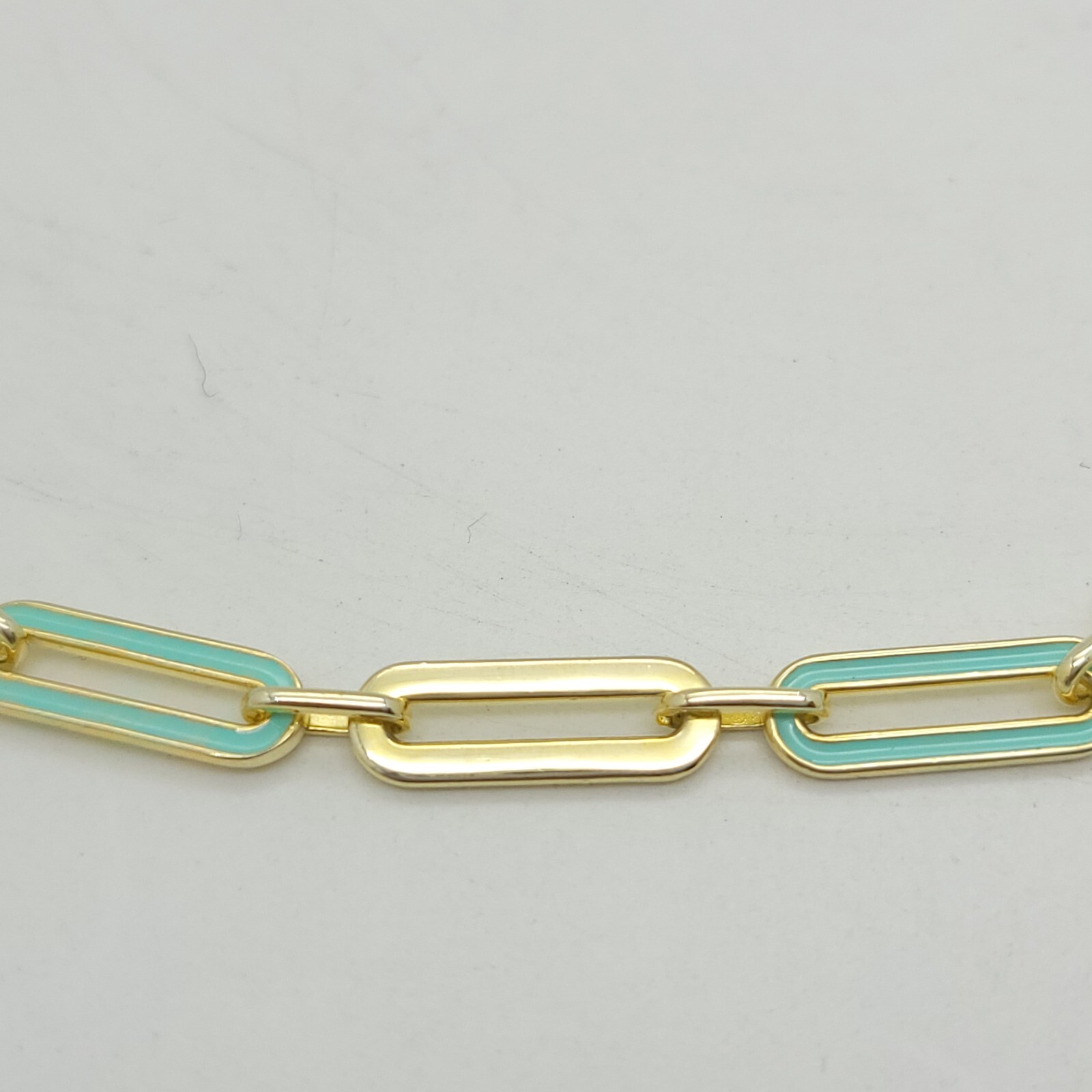 Adinas Jewels Sterling Silver Gold Tone Pastel Green Enamel Paper Clip Necklace
