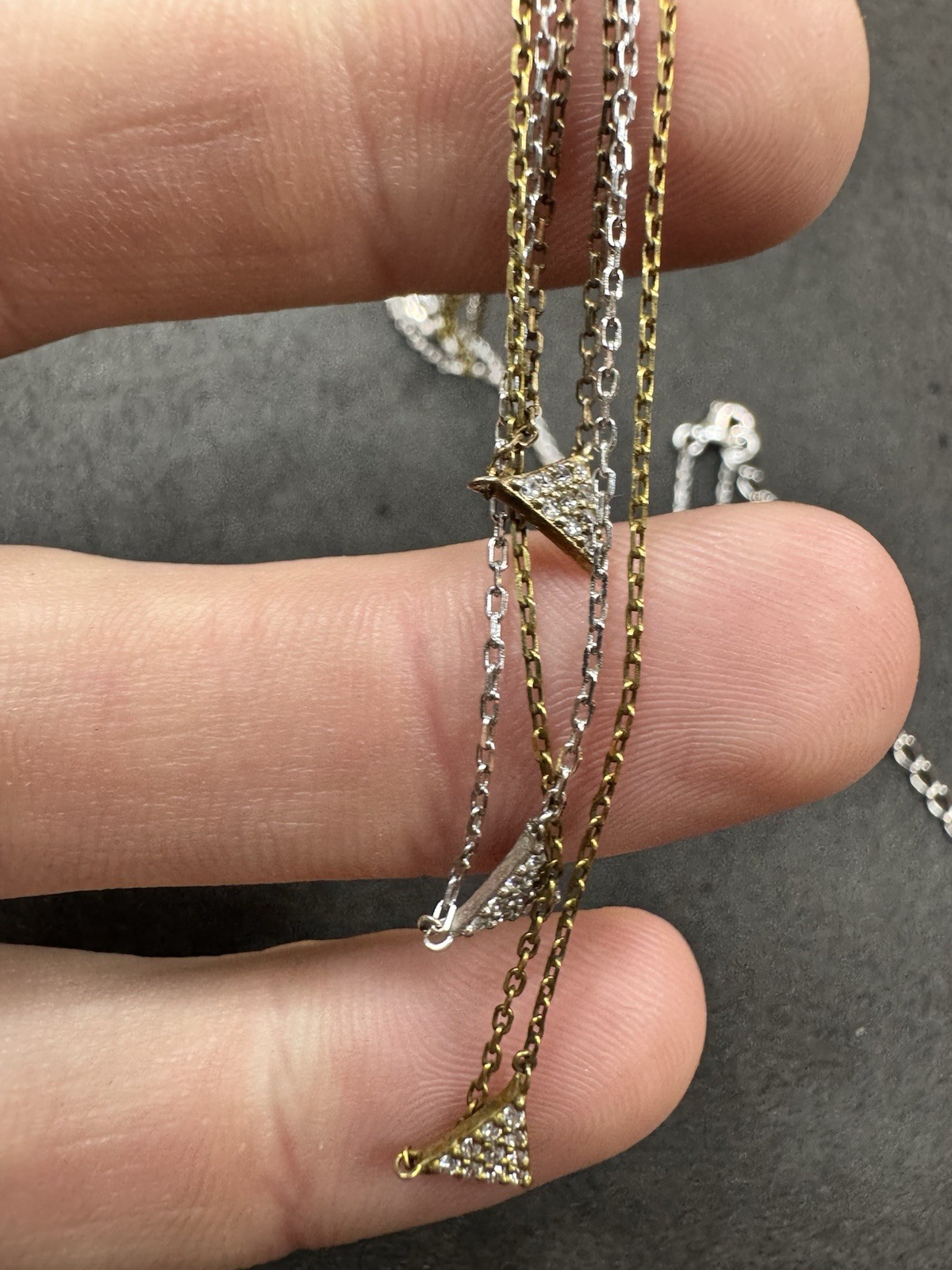 2.8g Sterling Silver 925 Two Tone CZ Layered Necklace 16”-18” Jewelry lot A