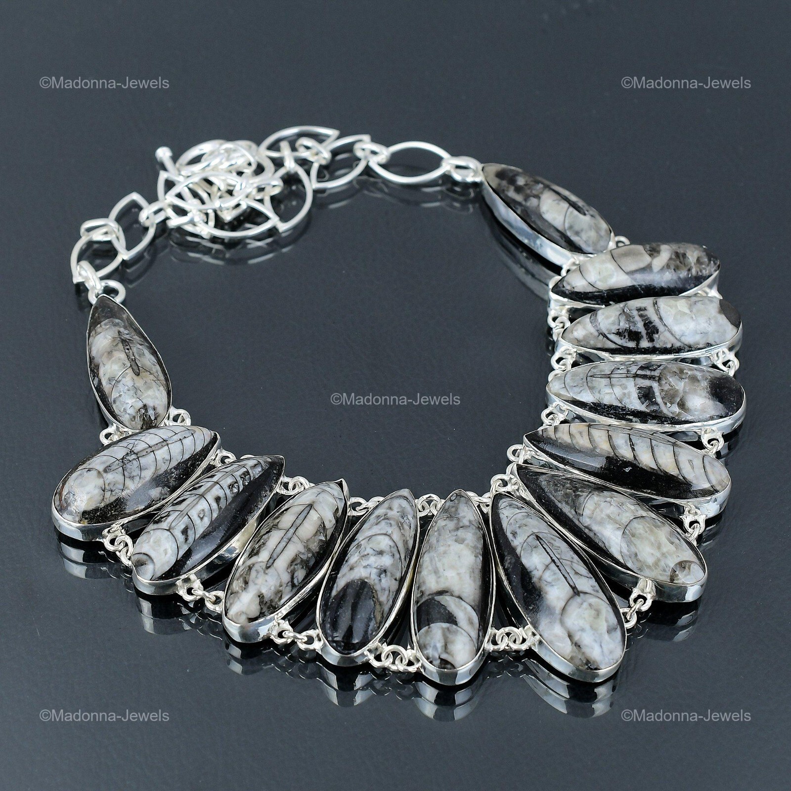 Orthoceras Fossil Gemstone Chain Anniversary Artisan Necklace Jewelry 925 Silver