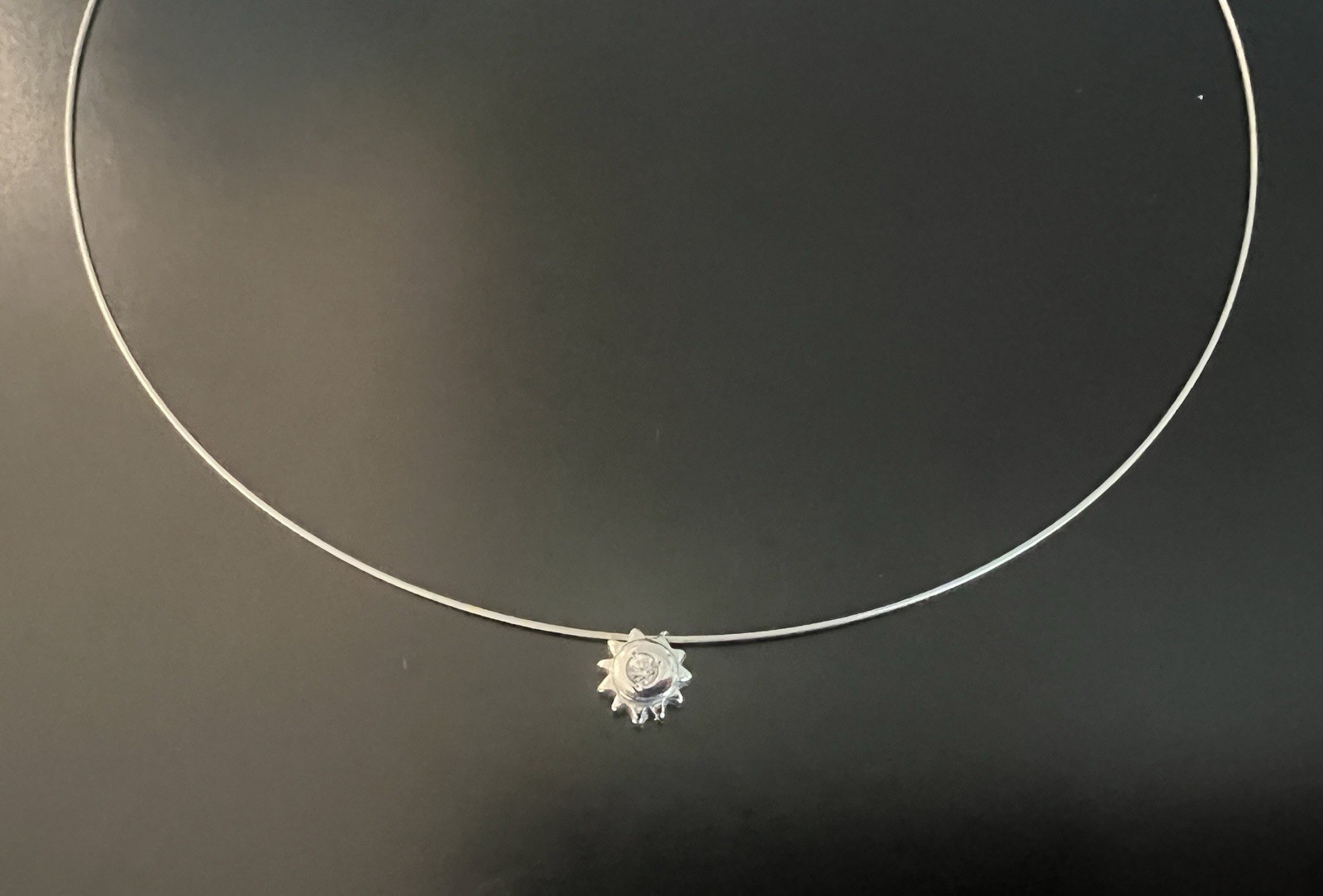 16″ 1mm White Gold Wire Choker with Small .03 Carat Diamond Sun Slide