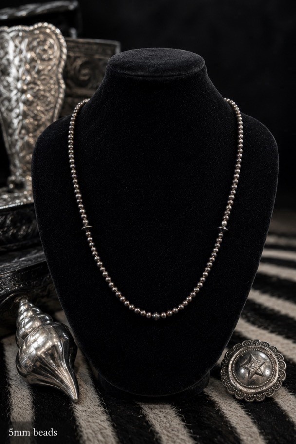 Sterling Silver 4mm 18″ Beaded Necklace Desert Pearl Bead Necklace