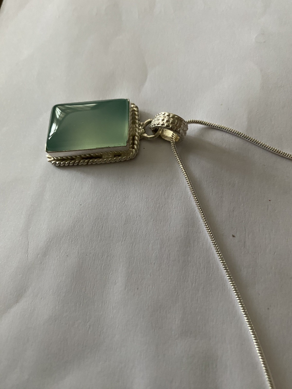 Vintage Aqua Chalcedony Big Pendant 925 Silver 20”chain.4x2cm UK Seller VGC