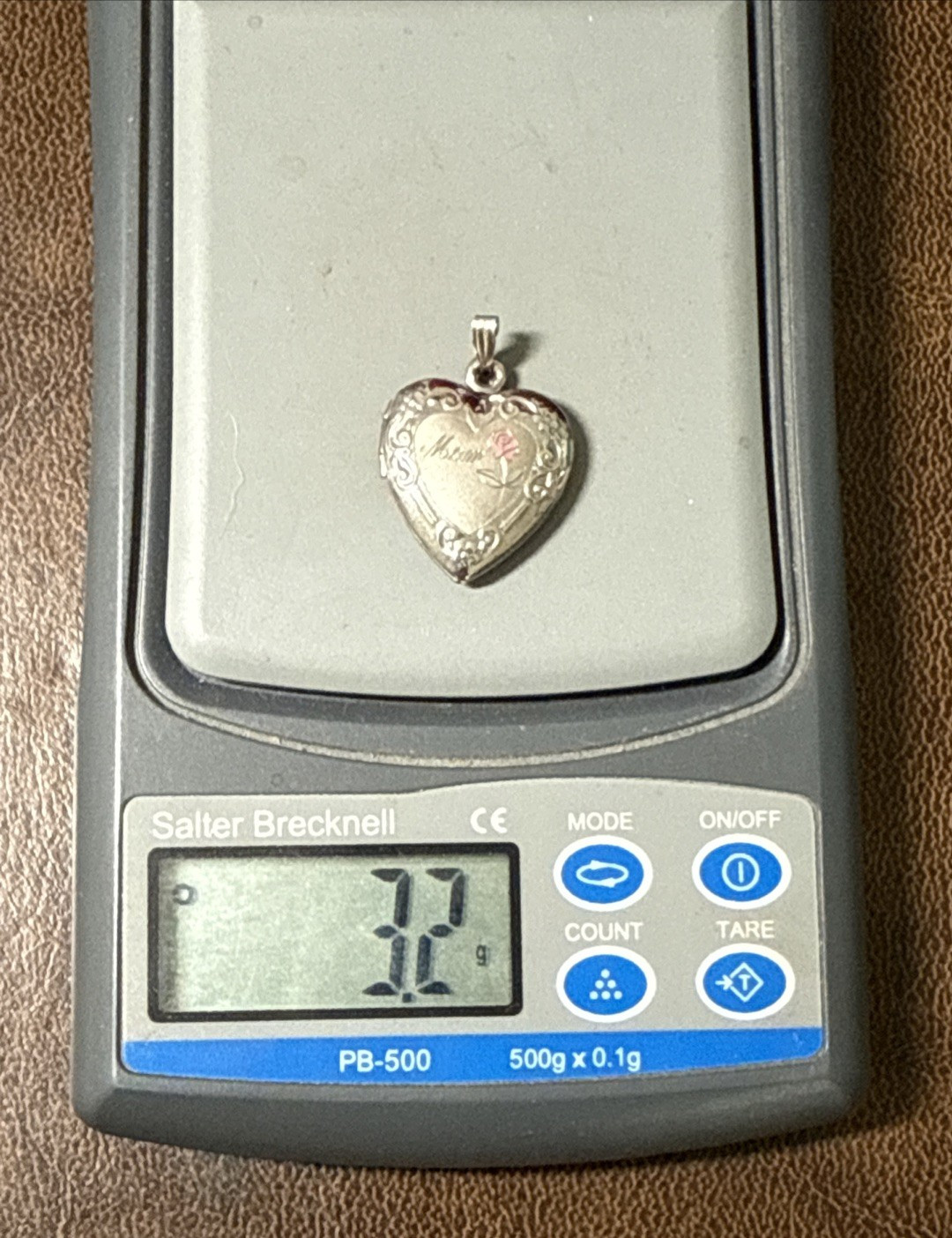 Sterling Silver Heart Photo Locket w/ Pink Rose & MOM Engraved 925 Pendant 3.2g