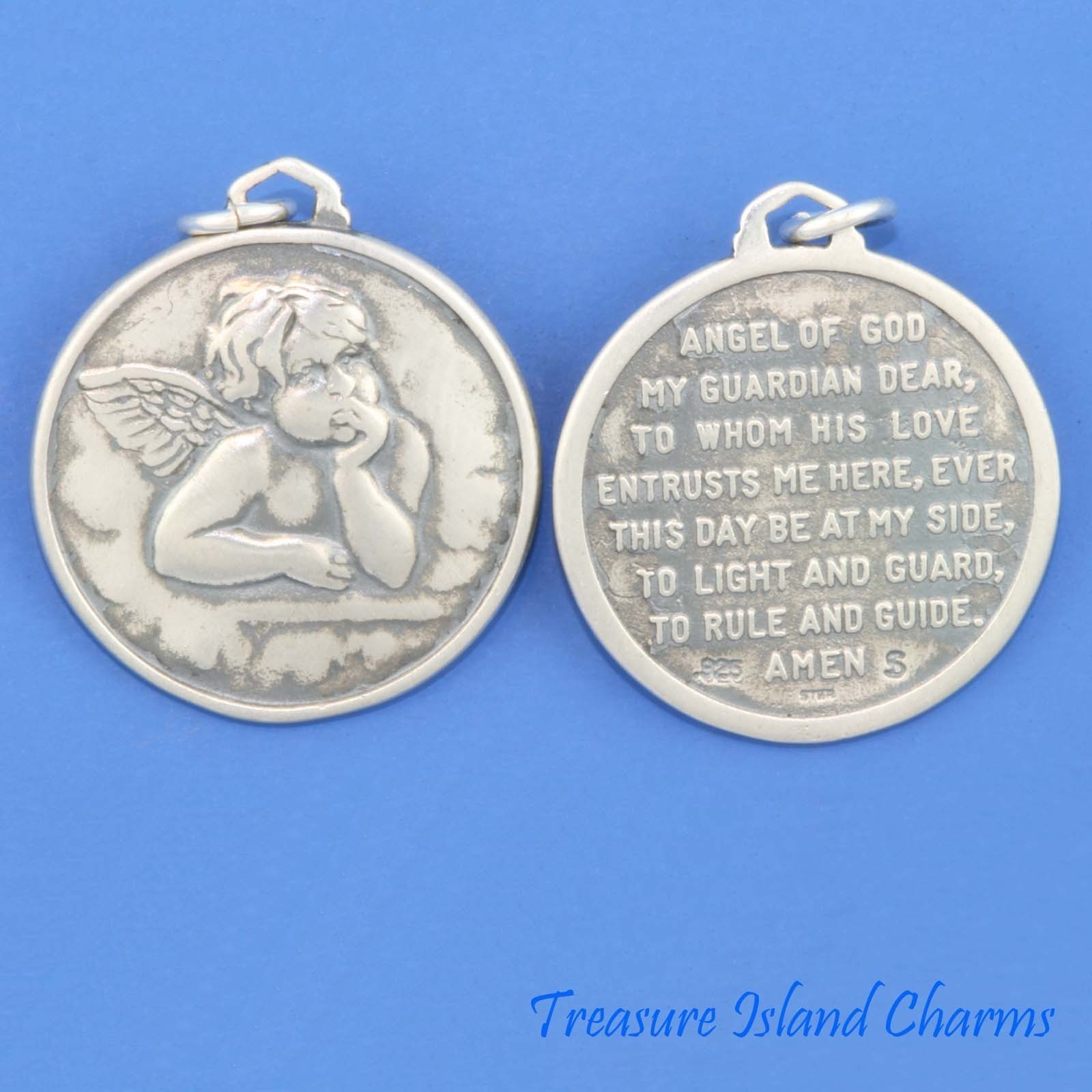 Guardian Angel with Prayer Medallion 925 Solid Sterling Silver Charm Pendant