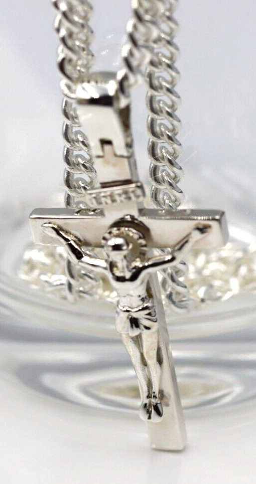 Genuine Sterling Silver Solid Heavy Crucifix Cross Pendant + 70cm Necklace Chain