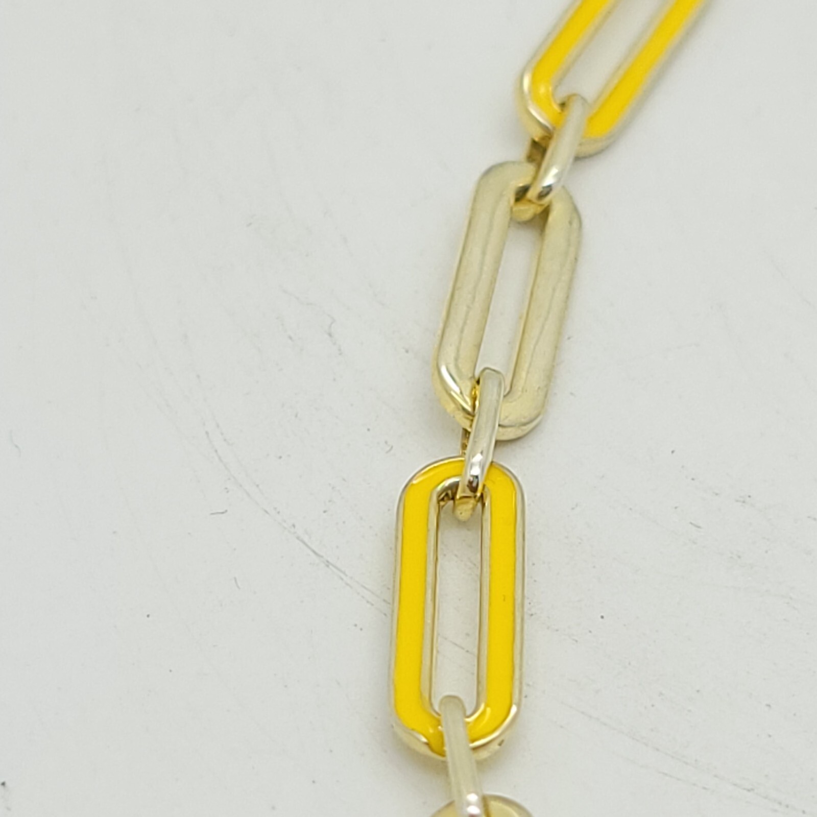 Adinas Jewels Sterling Silver Gold Tone Pastel Yellow Enamel Paper Clip Necklace