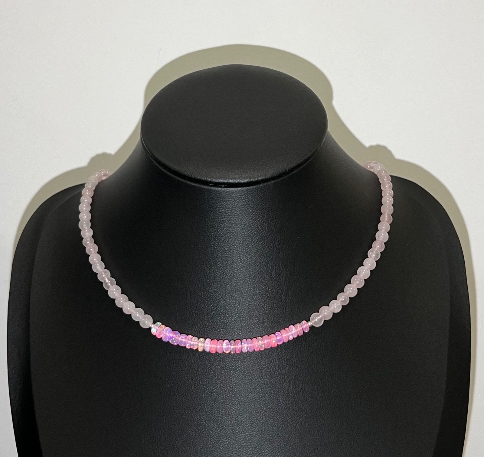 Rose Quartz & Pink Ethiopian Opal beads Choker Necklace in 925 Silver