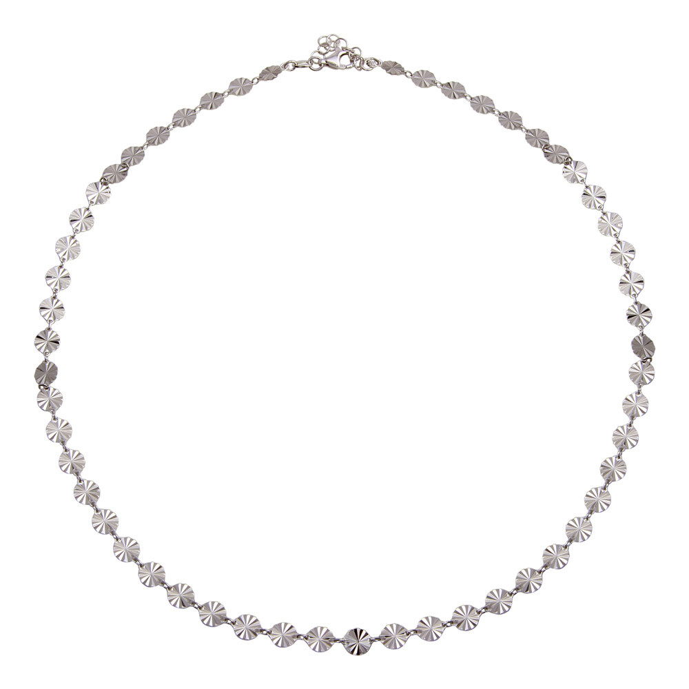 14K WHITE GOLD CONFETTI DESIGN NECKLACE / 925 STERLING SILVER / 18” ADJUSTABLE