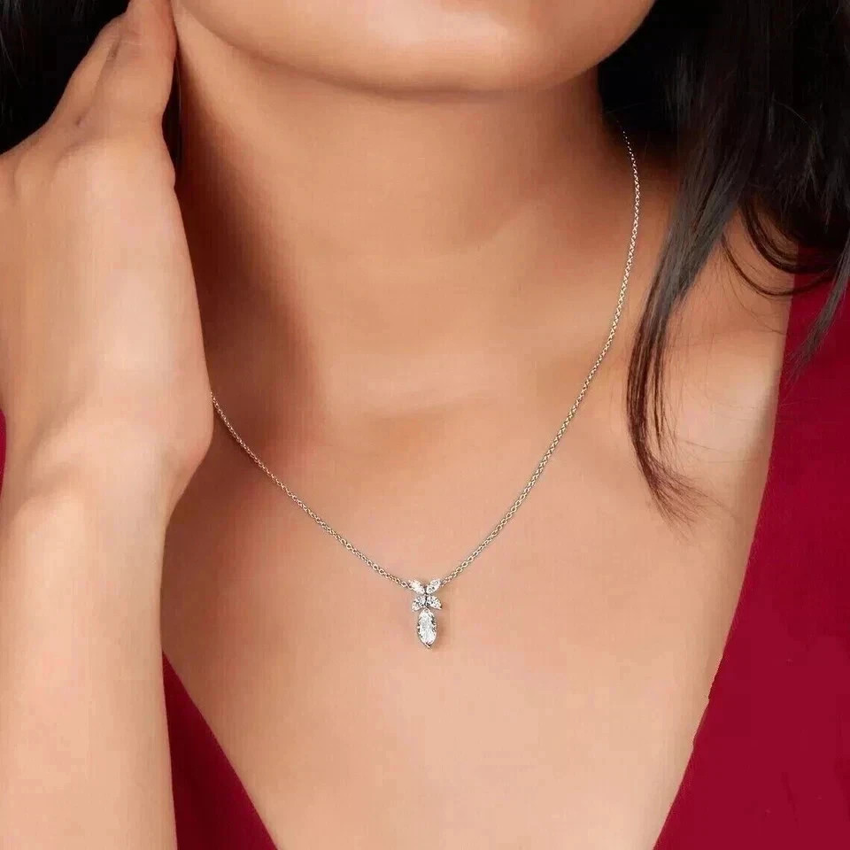 2.00Ct Marquise Cut Lab Created Diamond Women’s Pendant 14K White Gold Plated