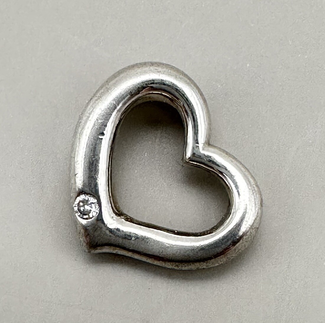 Floating Tilted Open Heart Pendant Clear Abstract Promise Sterling Silver
