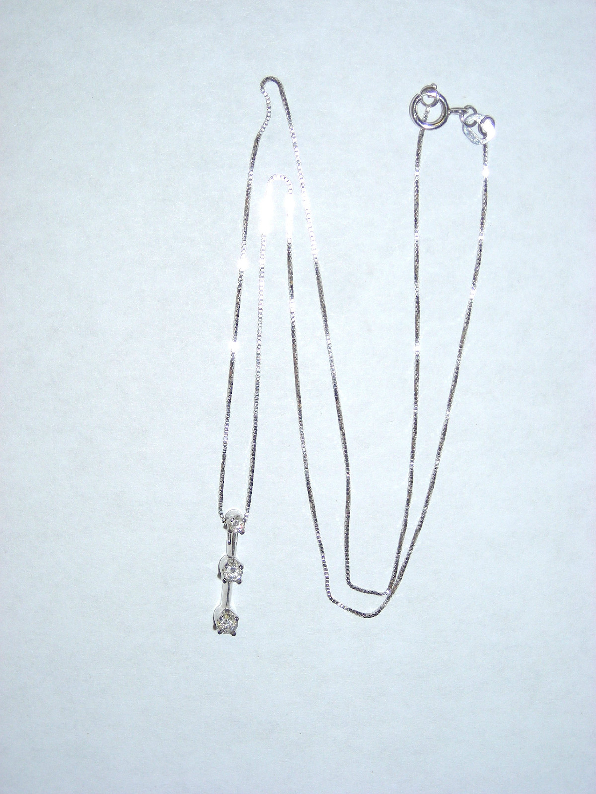14K White Gold 3 Diamond Pendant Necklace Past Present & Future Approx 1/4 Carat