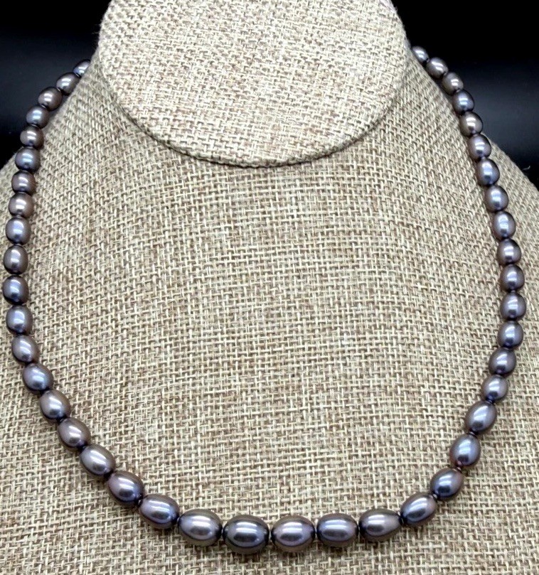 HONORA STERLING SILVER DARK PEACOCK 6-9MM PEARL 18″ NECKLACE NIB