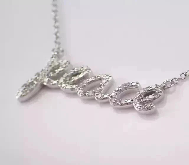 14K White Gold Plated 1.00 Ct Round Cut Real Moissanite Customized Name Pendant