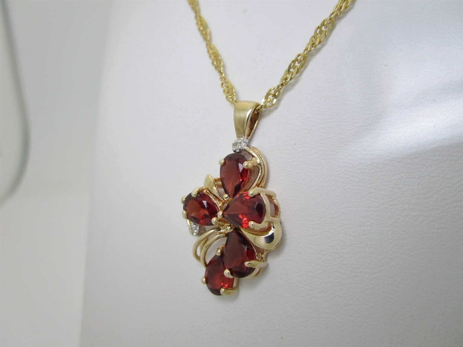 Garnet Diamond Necklace Red Garnets 10K Solid Gold January Birthstone 20″ N273