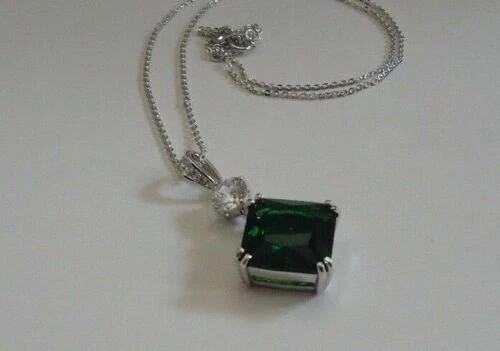 3Ct Cushion Cut Green Diamond Women’s Pendant 14K White GP Free Chain