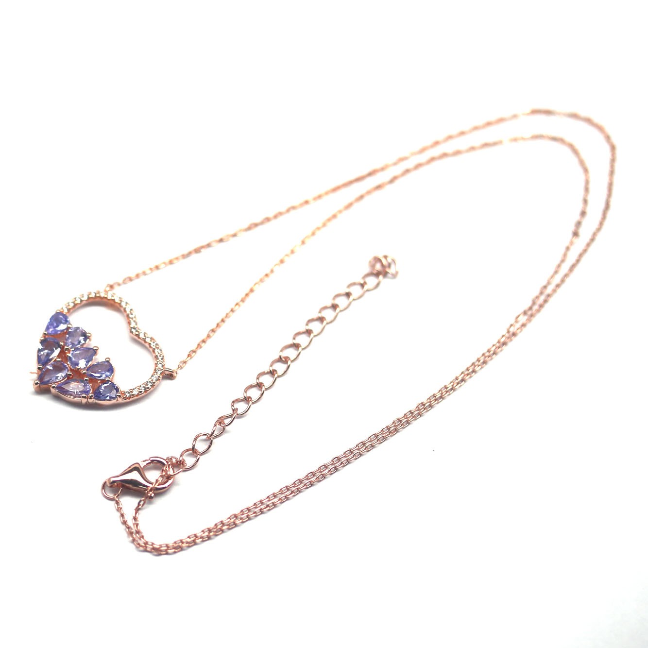 Thai Handmade 3 x 5 mm. Blue Tanzanite White Zircon Necklace 18.0 in